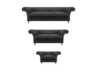 Chesterfield Black Upholstered Furniture Living Room 3-piece Modern Design