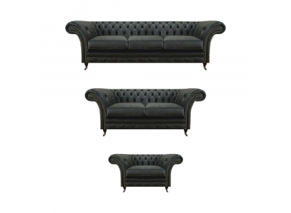 Chesterfield Black Upholstered Furniture Living Room 3-piece Modern Design