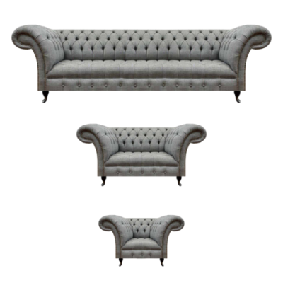 Living Room Gray 3-Piece Set Luxury Sofas Sofa Suite Armchair Chesterfield