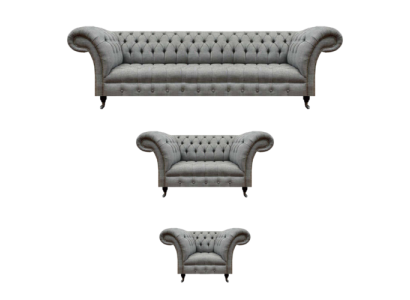 Living Room Gray 3-Piece Set Luxury Sofas Sofa Suite Armchair Chesterfield
