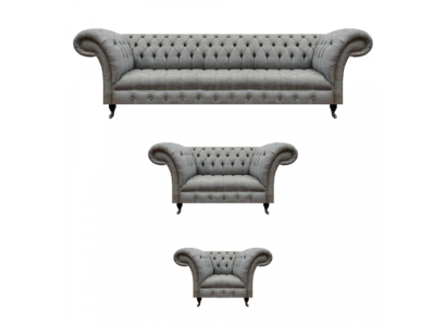 Living Room Gray 3-Piece Set Luxury Sofas Sofa Suite Armchair Chesterfield