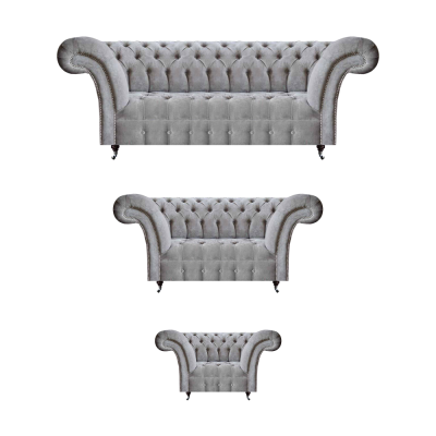 Set of 3 luxury three-seater with two-seater sofas, textile armchair new Chesterfield