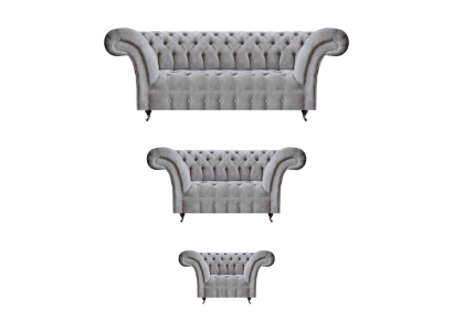 Set of 3 luxury three-seater with two-seater sofas, textile armchair new Chesterfield