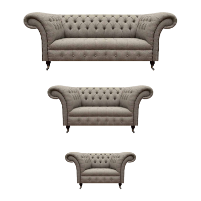 Gray Two-Seater Sofa Set 3-Piece Three-Seater Sofa Designer Armchair Chesterfield