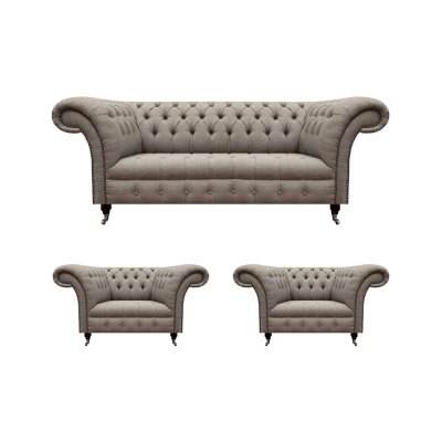 Chesterfield Sofa Set Luxury Three-Seater Sofa Fabric 2x Armchairs New Living Room