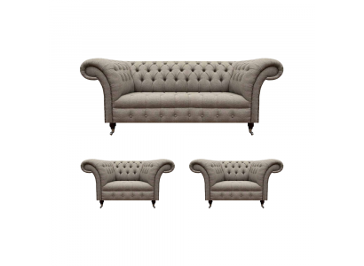 Chesterfield Sofa Set Luxury Three-Seater Sofa Fabric 2x Armchairs New Living Room