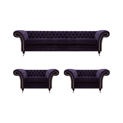 Living Room Luxury Set 3-piece Furniture Purple Complete Upholstered Furniture Chesterfield