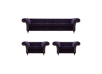 Living Room Luxury Set 3-piece Furniture Purple Complete Upholstered Furniture Chesterfield