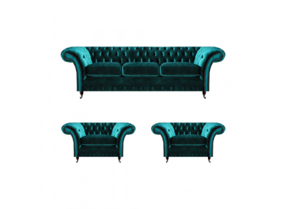 Chesterfield sofa set design three-seater couch sofa set 2x armchairs upholstery