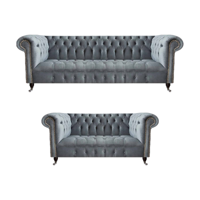 Living room luxury gray Chesterfield armchair new three-seater sofa couch
