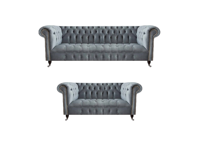 Living room luxury gray Chesterfield armchair new three-seater sofa couch