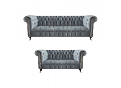 Living room luxury gray Chesterfield armchair new three-seater sofa couch