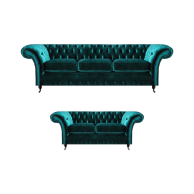 Chesterfield Luxury Design Green Three-Seater with Two-Seater Sofas