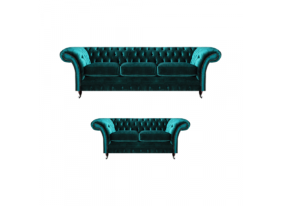 Chesterfield Luxury Design Green Three-Seater with Two-Seater Sofas