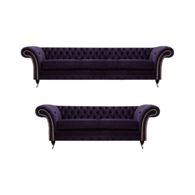 Purple sofa set three-seater with two-seater sofas luxury chesterfield upholstery