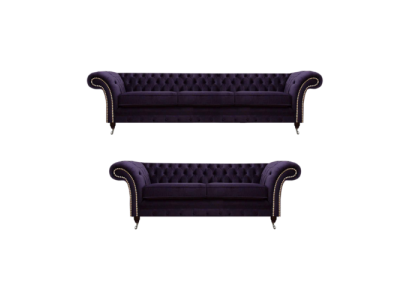 Purple sofa set three-seater with two-seater sofas luxury chesterfield upholstery