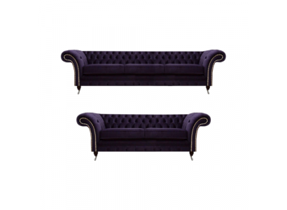Purple sofa set three-seater with two-seater sofas luxury chesterfield upholstery