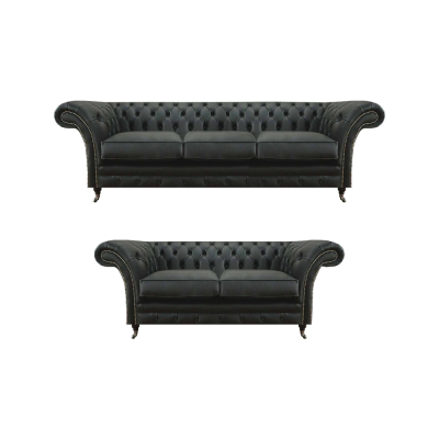 Modern black Chesterfield living room three-seater with two-seater sofas