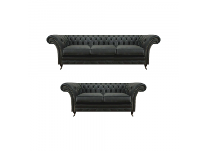 Modern black Chesterfield living room three-seater with two-seater sofas