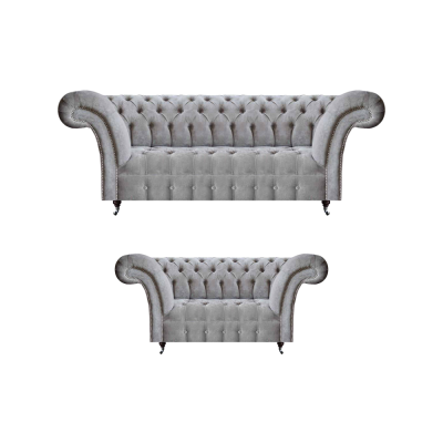 Luxury Sofa Set Three-Seater with Two-Seater Grey Sofas Couch Chesterfield