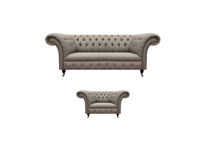 Complete living room sofa set, three-seater textile armchair Chesterfield sofa.