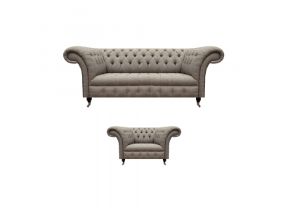 Complete living room sofa set, three-seater textile armchair Chesterfield sofa.