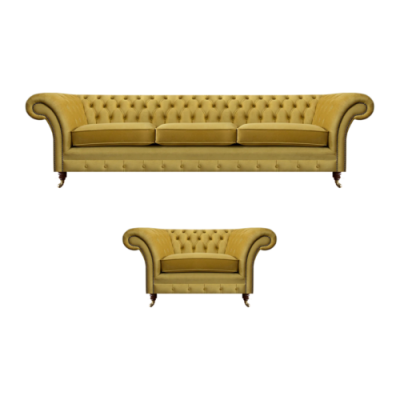 Chesterfield Luxury Set Upholstered Furniture Sofa Three-Seater with Armchair Living Room