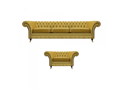 Chesterfield Luxury Set Upholstered Furniture Sofa Three-Seater with Armchair Living Room