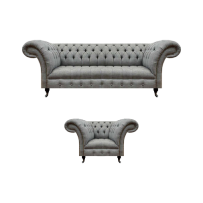 Gray three-seater couch sofa living room armchair seat Chesterfield upholstered furniture