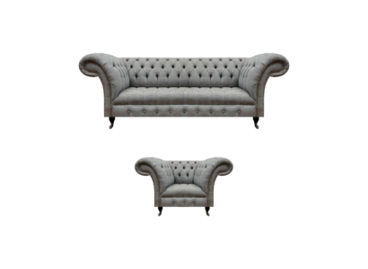 Gray three-seater couch sofa living room armchair seat Chesterfield upholstered furniture