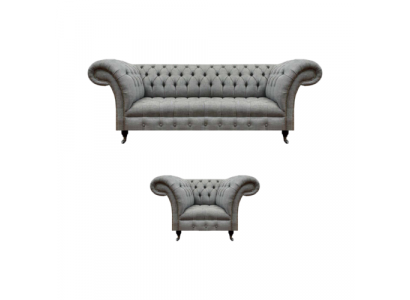 Gray three-seater couch sofa living room armchair seat Chesterfield upholstered furniture