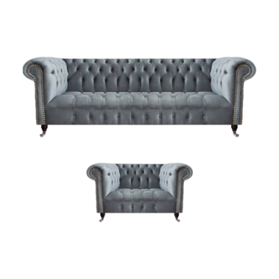Living room complete three-seater sofa, couch, armchair, luxury furniture, Chesterfield