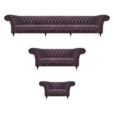 Luxury Design Sofa Set 3-piece Chesterfield Purple Living Room Upholstered Sofas