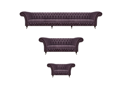 Luxury Design Sofa Set 3-piece Chesterfield Purple Living Room Upholstered Sofas
