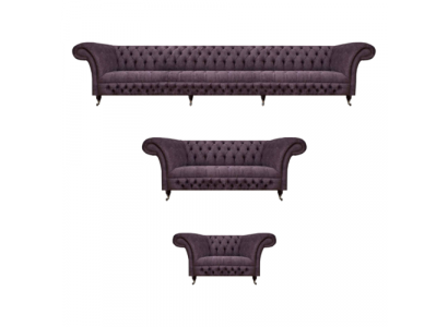 Luxury Design Sofa Set 3-piece Chesterfield Purple Living Room Upholstered Sofas