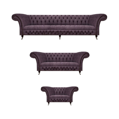 Luxury Purple Sofa Set Living Room Chesterfield Design 3-piece Textile Upholstery