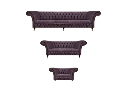 Luxury Purple Sofa Set Living Room Chesterfield Design 3-piece Textile Upholstery
