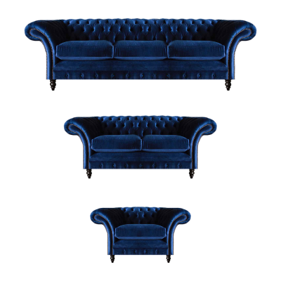 Luxury Design New Living Room Set Blue Sofa 3-piece Chesterfield Furniture Set