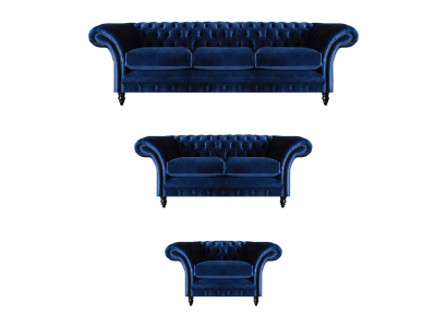 Luxury Design New Living Room Set Blue Sofa 3-piece Chesterfield Furniture Set