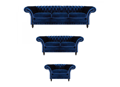 Luxury Design New Living Room Set Blue Sofa 3-piece Chesterfield Furniture Set