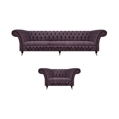 Suit Set 2-piece Design Three-seater Sofa Luxury Armchair Chesterfield Living Room