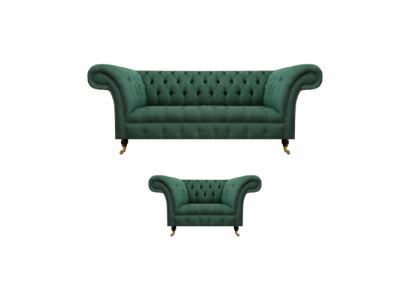 Luxury Living Room Complete Green Three-Seater Sofa Chesterfield Armchair New Set