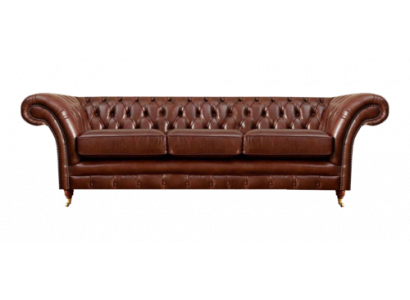 Three-seater sofa, Chesterfield style upholstery furniture, leather upholstered seat.