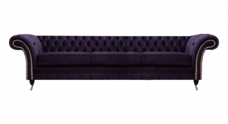 Design Chesterfield Living Room Three-Seater Sofa Couch Purple Upholstered Furniture