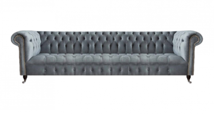 Chesterfield Luxury Four-Seater Gray Sofa Couch Living Room Furniture