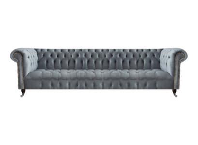 Chesterfield Luxury Four-Seater Gray Sofa Couch Living Room Furniture