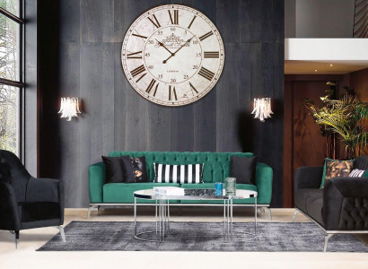Modern living room set: 2 soft Chesterfield sofas + modern black armchair