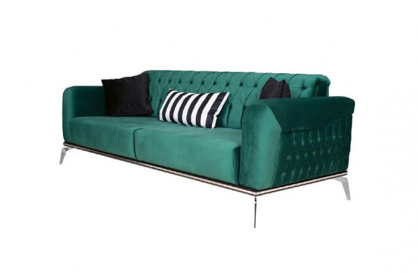 Modern living room set: 2 soft Chesterfield sofas + modern black armchair