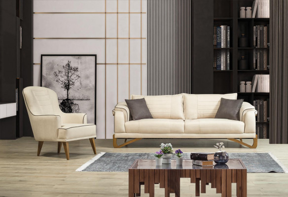 Sofa set beige with wooden frame 3+1 seater couches furniture sets
