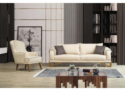 Sofa set beige with wooden frame 3+1 seater couches furniture sets